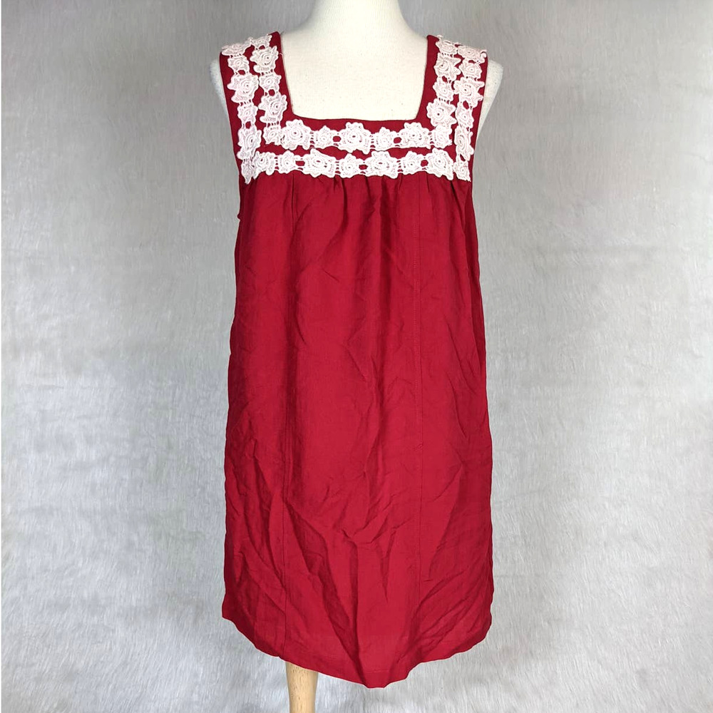 Entro Red Embroidered Floral Lace Sleeveless Dress